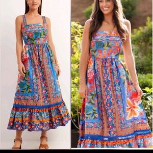FARM Rio Blue Stitched Garden Maxidress